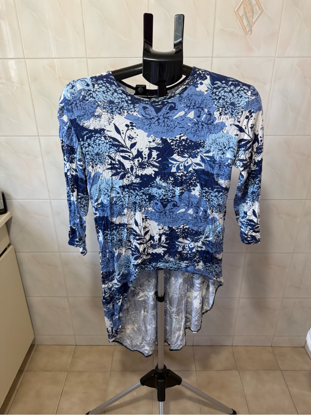 Women's Blue Floral High-Low Tunic Top - Relaxed Fit